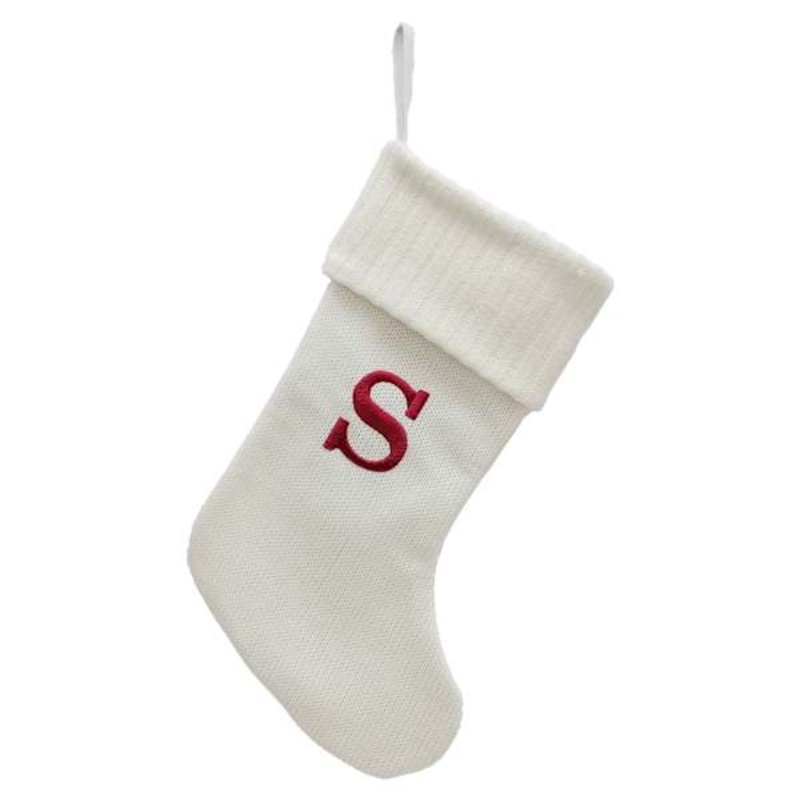 19″ White Knit Monogram Stocking, S