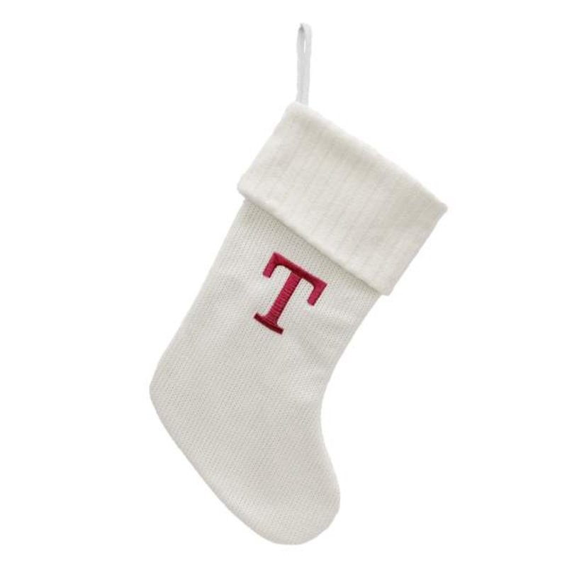 19″ White Knit Monogram Stocking, T