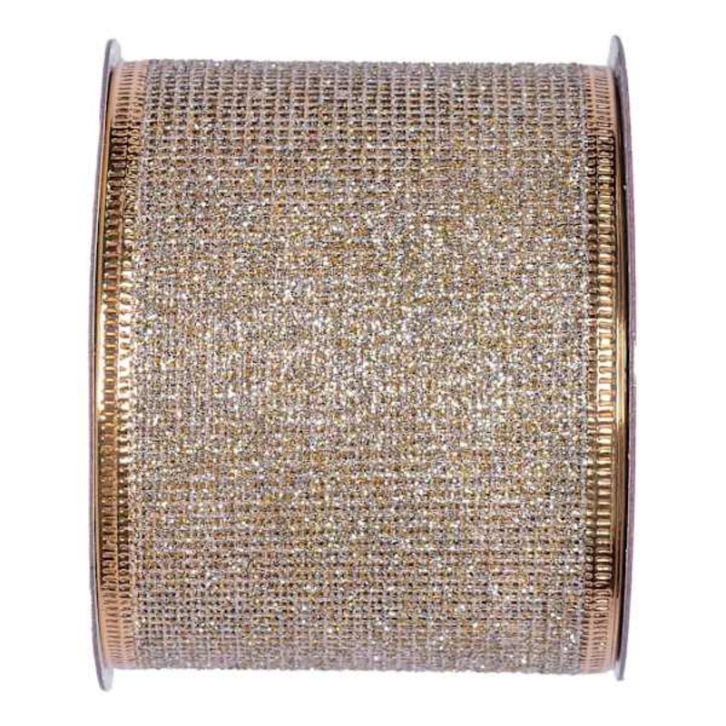 2.5″ Champagne Glittered Net Ribbon, 8yd