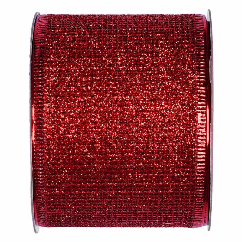 2.5″ Red Glittered Net Ribbon, 8yd