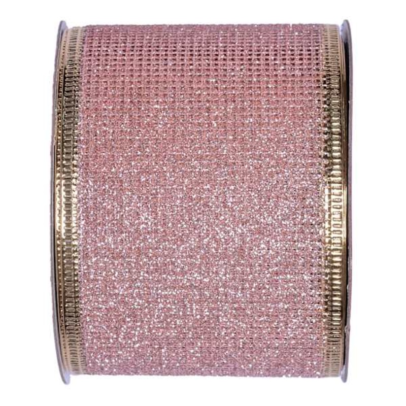 2.5″ Rose Gold Glittered Net Ribbon, 8yd