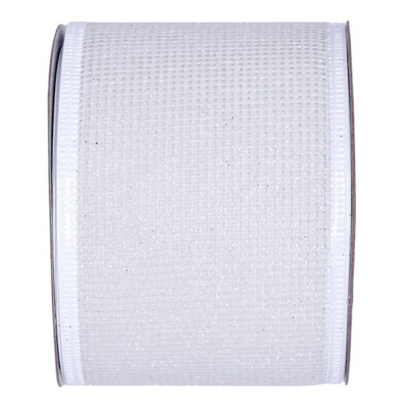 2.5″ White Glittered Net Ribbon, 8yd