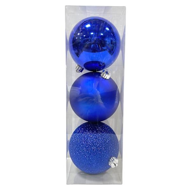3-Count Blue Glittered Shatterproof Ornaments, 5.9″