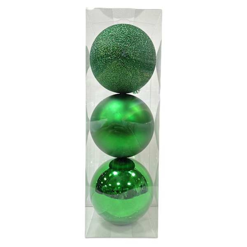 3-Count Green Glittered Shatterproof Ornaments, 5.9″
