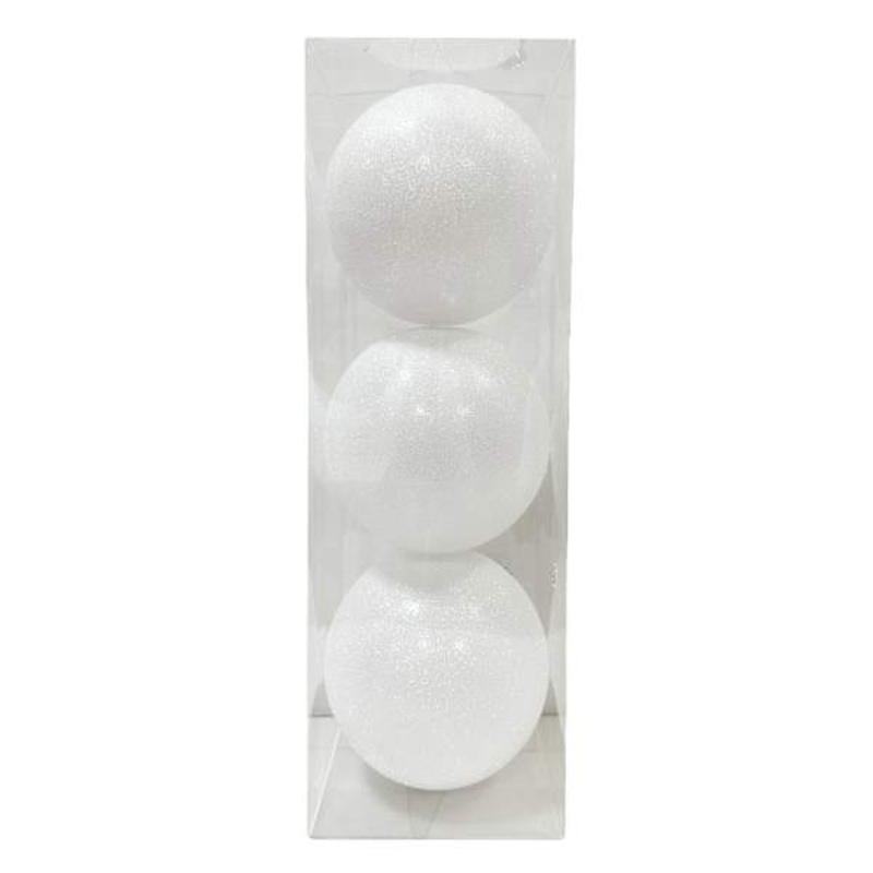 3-Count White Glittered Shatterproof Ornaments