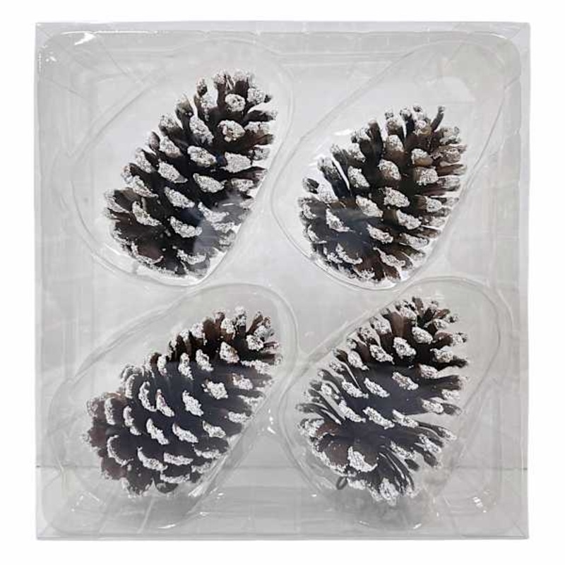 4-Count Natural Frosted Pinecone Ornaments, 4.7″