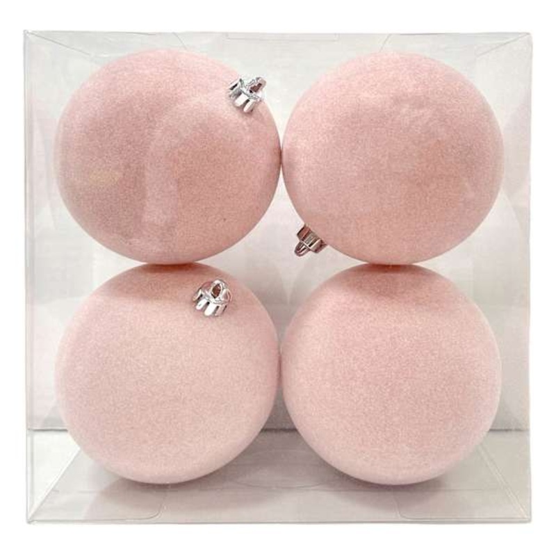 4-Count Pink Flocked Ornaments, 3.9″