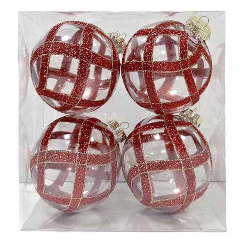 4-Count Red & Clear Ornaments, 3.9″