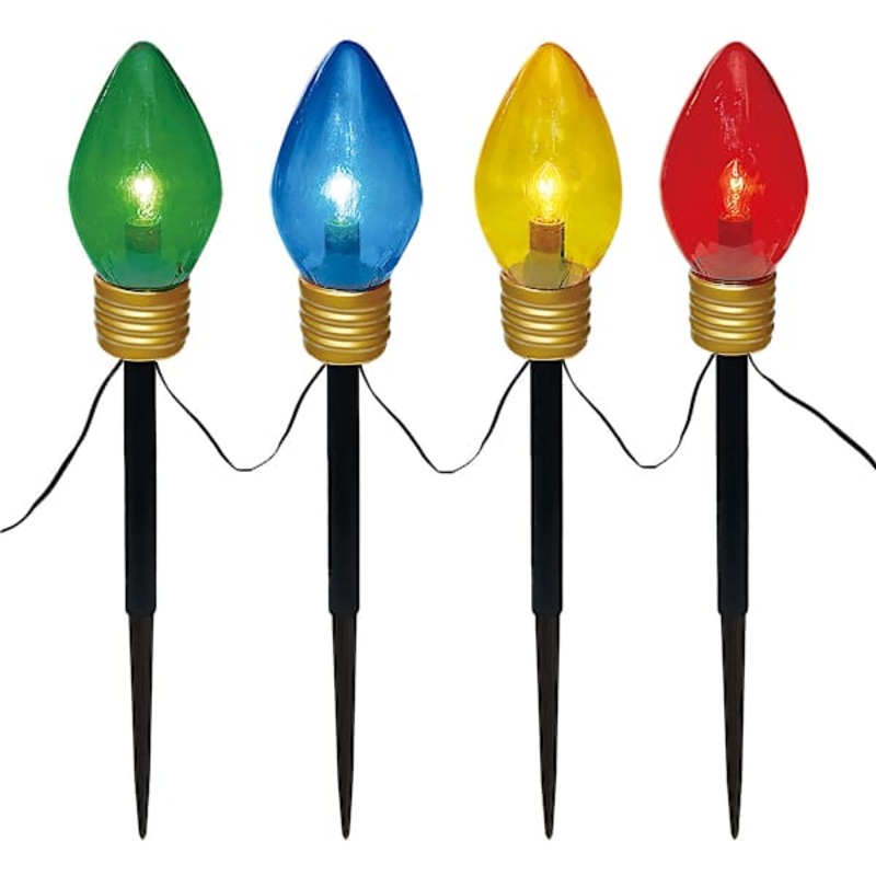 4-Count Red, Green, Blue & Yellow Big Bulbs Lawn Stake