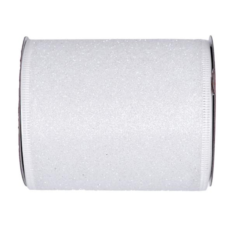 4″ White Glittered Ribbon, 5yd