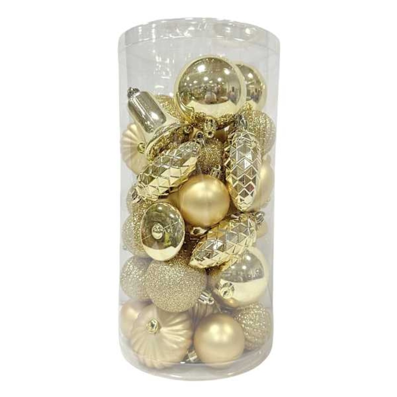 40-Count Gold Mix Shatterproof Ornaments, 65mm