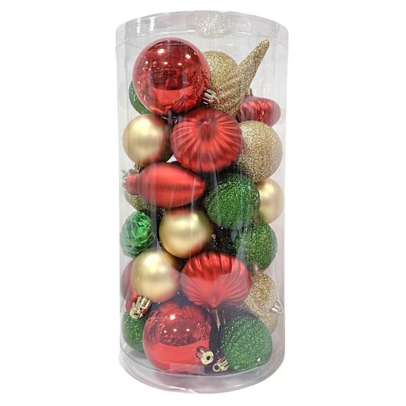40-Count Red, Green & Gold Mix Shatterproof Ornaments, 65mm