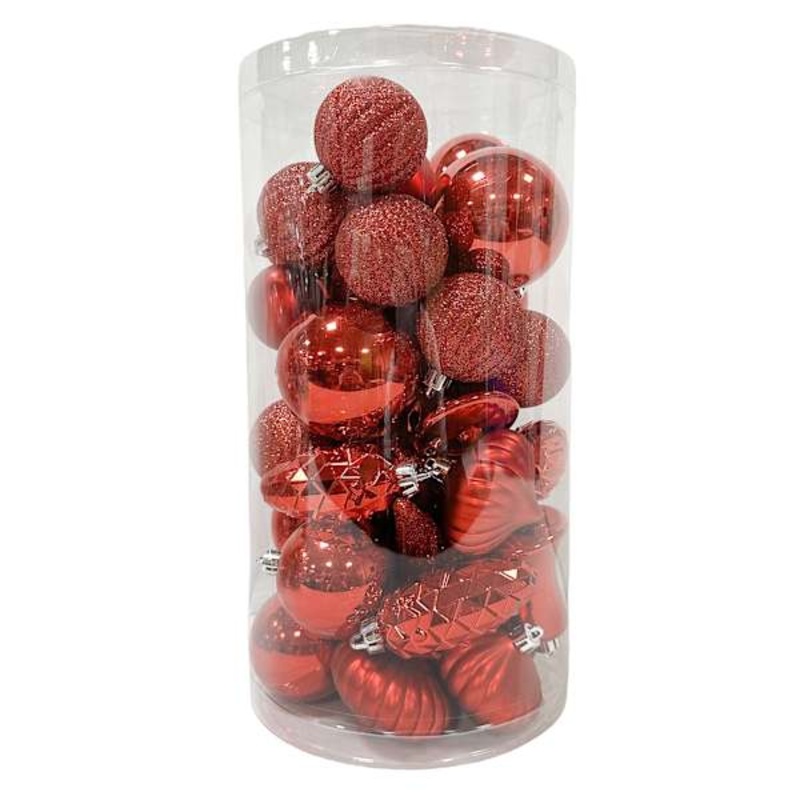 40-Count Red Mix Shatterproof Ornaments, 65mm
