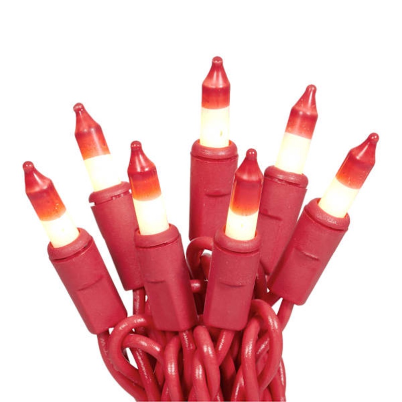 50-Count Red & White Mini String Lights with Red Wire