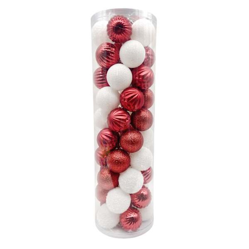 50-Count Red & White Shatterproof Ornament Mix, 2.36″