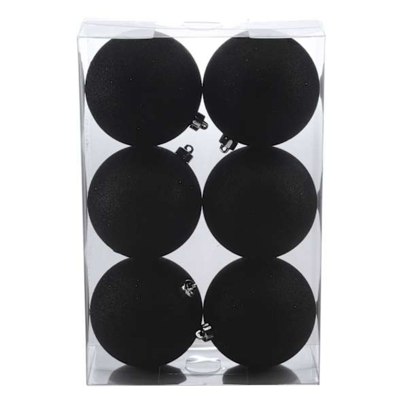 6-Count Black Glittered Shatterproof Ornaments, 100mm