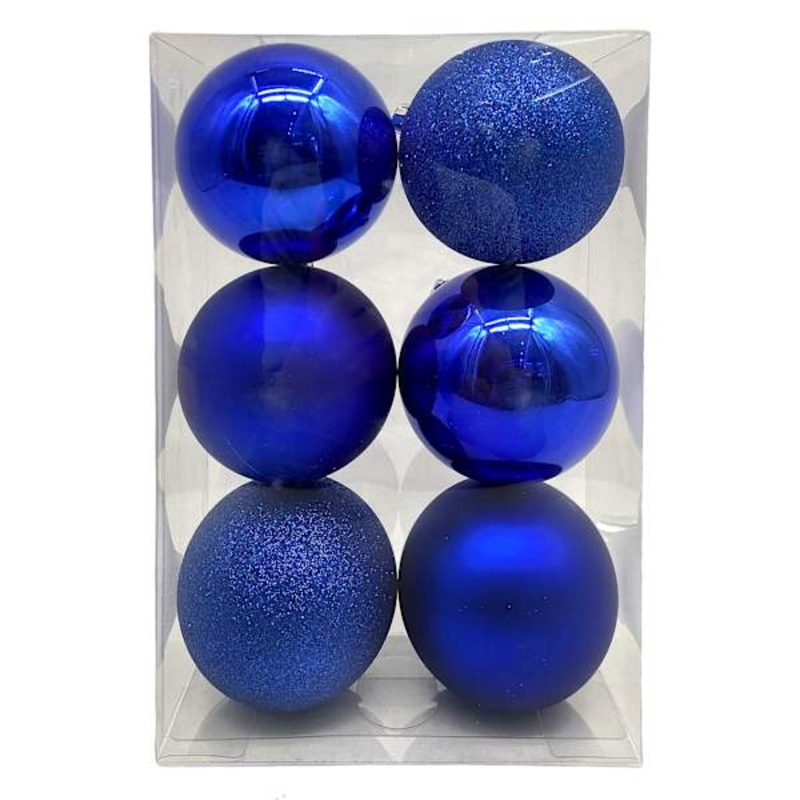 6-Count Blue Mix Shatterproof Ornaments, 100mm