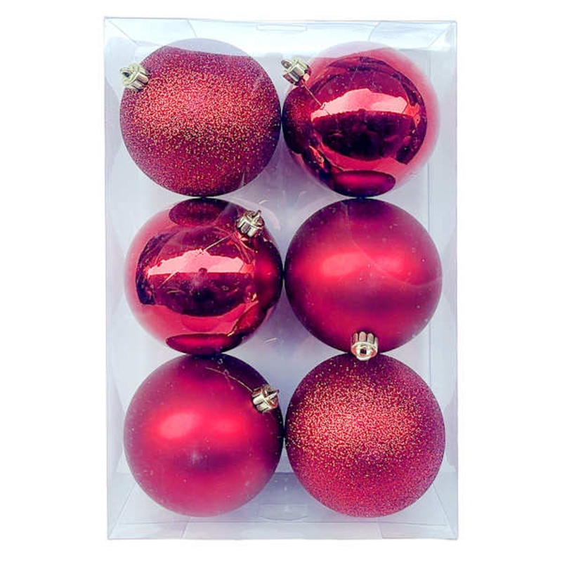 6-Count Burgundy Mix Shatterproof Ornaments, 100mm