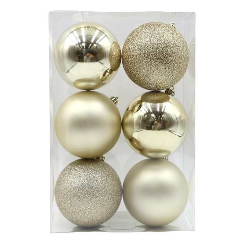 6-Count Champagne Mix Shatterproof Ornaments, 100mm