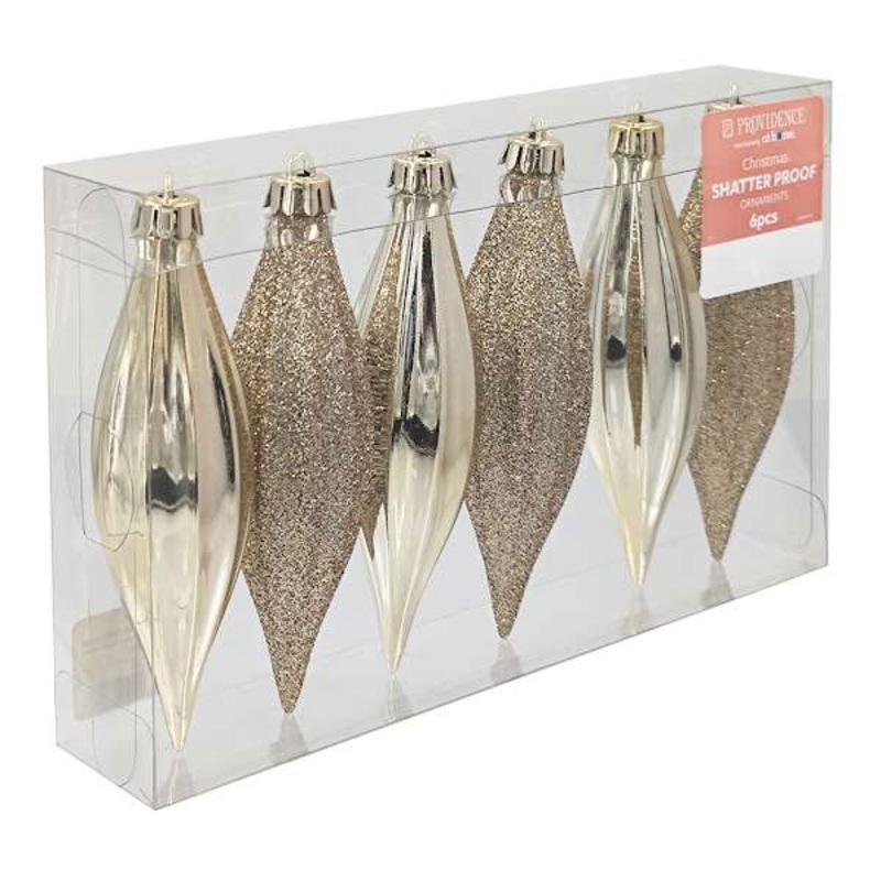 6-Count Gold Glittered Shatterproof Drop Ornaments