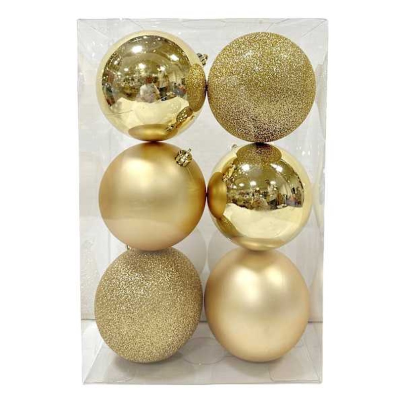 6-Count Gold Mix Shatterproof Ornaments, 100mm