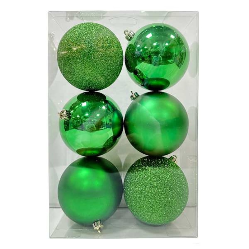 6-Count Green Mix Shatterproof Ornaments, 100mm