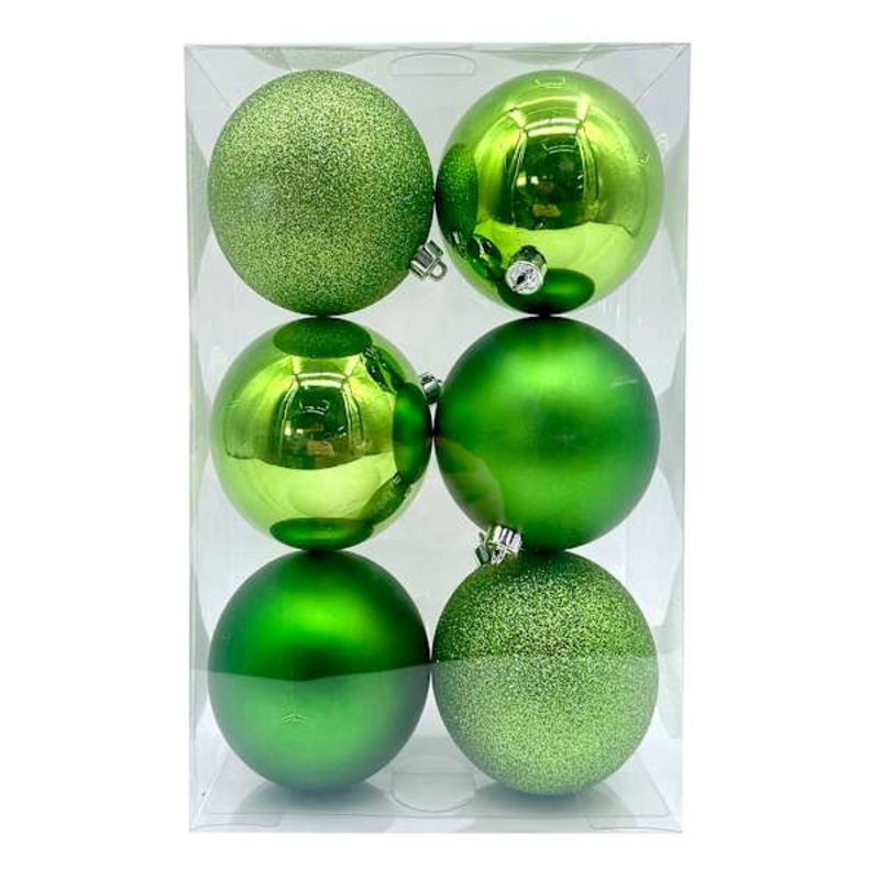 6-Count Lime Green Mix Shatterproof Ornaments, 100mm