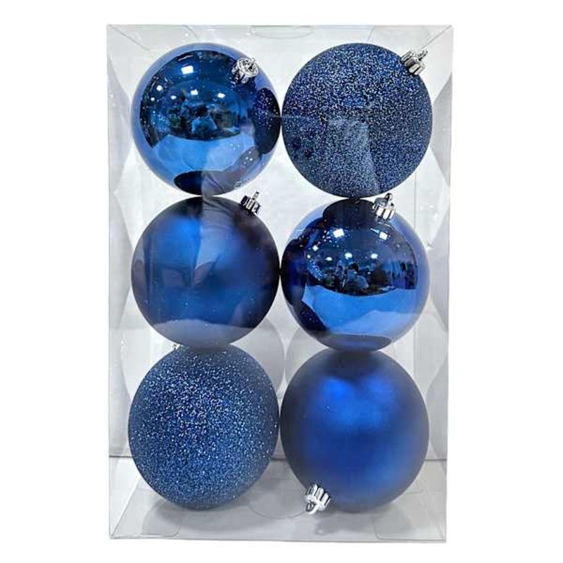 6-Count Navy Mix Shatterproof Ornaments, 100mm
