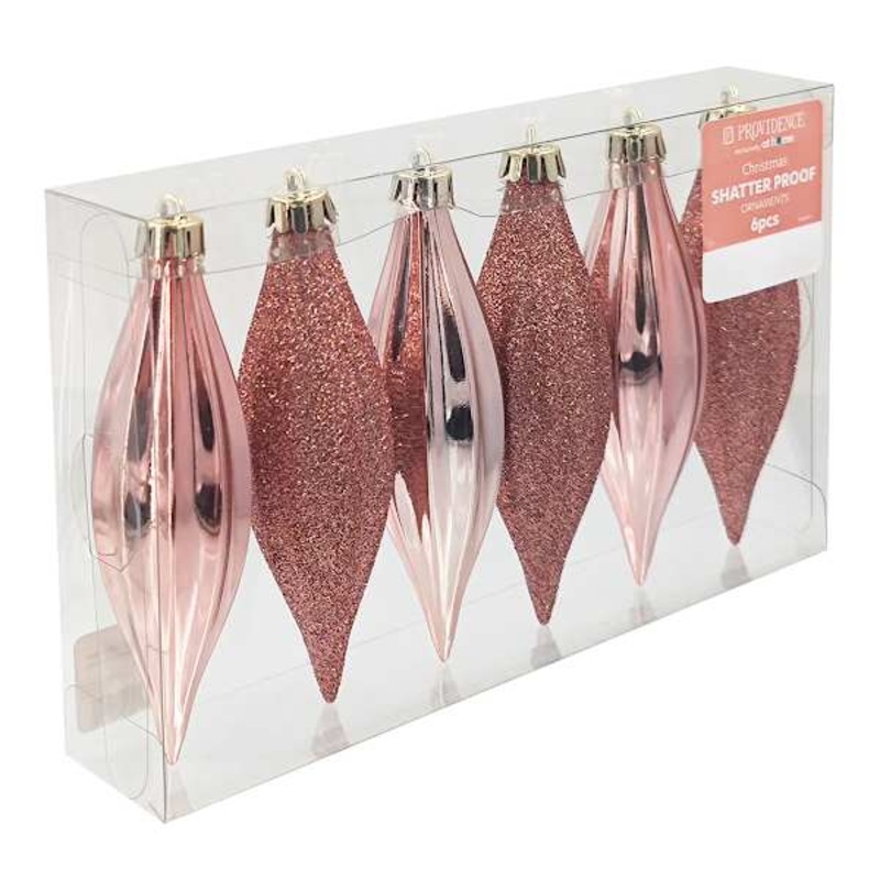6-Count Pink Glittered Shatterproof Drop Ornaments