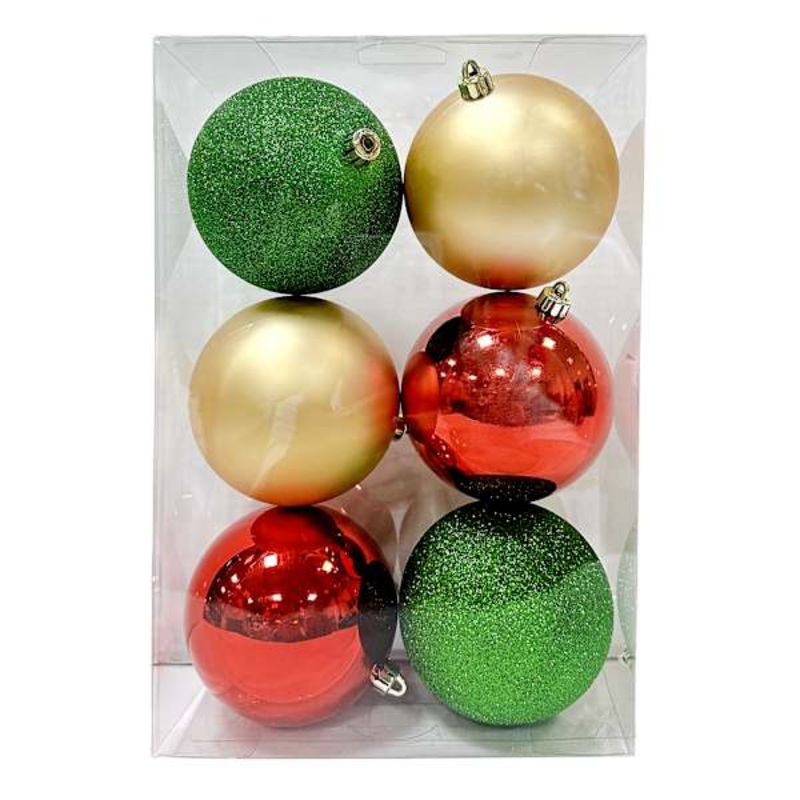 6-Count Red, Green & Gold Shatterproof Ornaments, 100mm