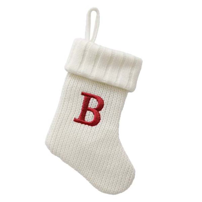 8″ White Knit Monogram Stocking, B
