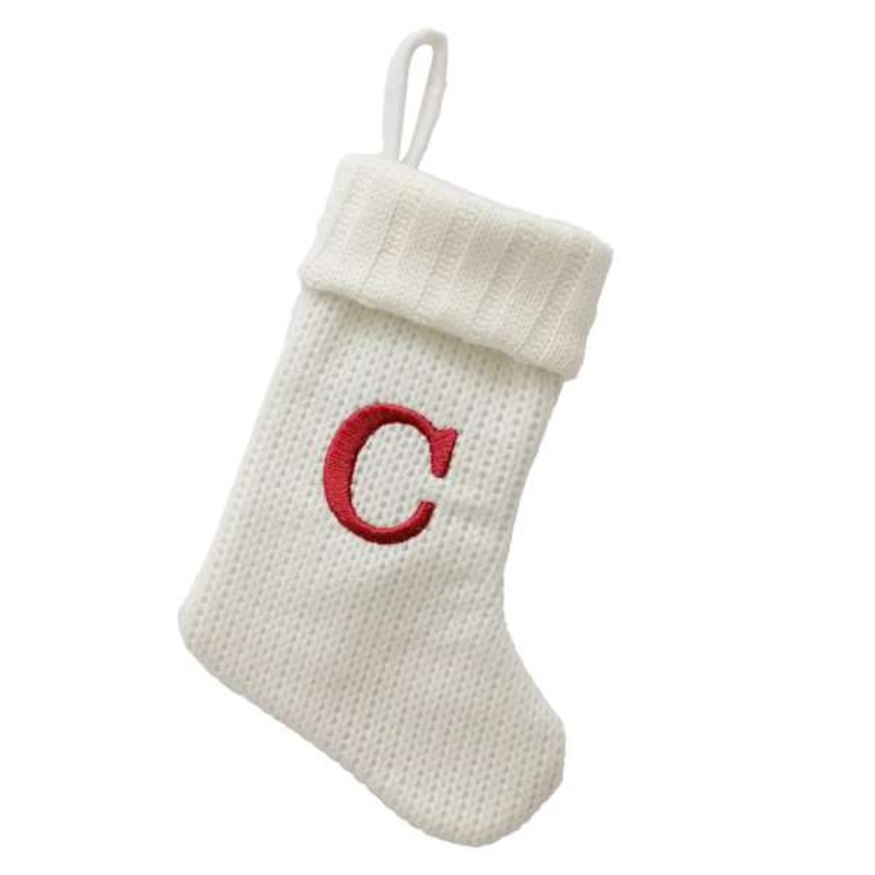 8″ White Knit Monogram Stocking, C