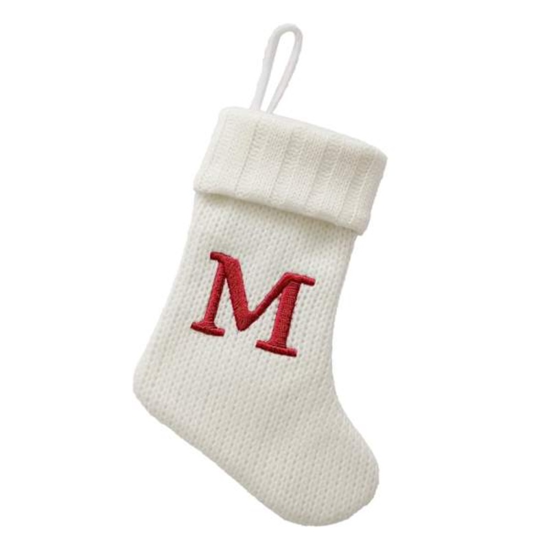 8″ White Knit Monogram Stocking, M