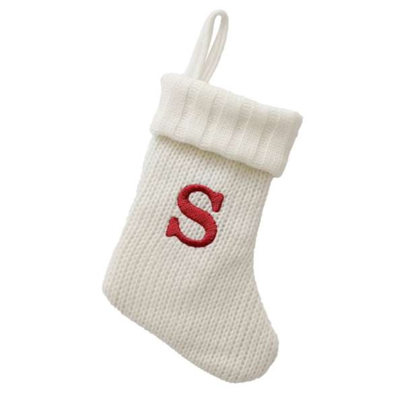 8″ White Knit Monogram Stocking, S