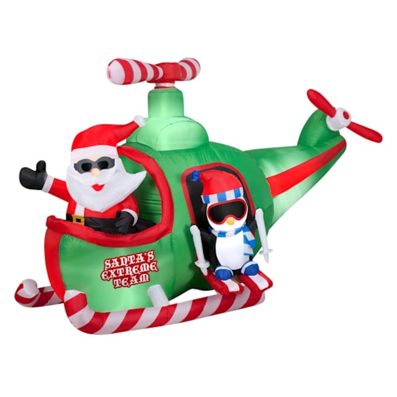 Animated Light Santa & Penguin in Helicopter Inflatable, 5.5′