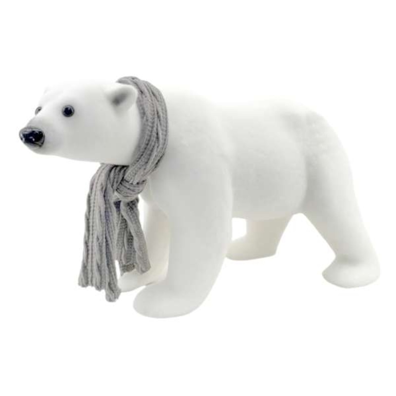 Arctic Wonderland White Flocked Walking Polar Bear, 24″