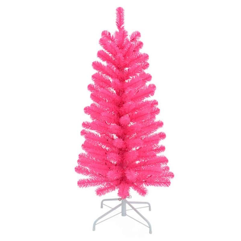 (A1) Pre-Lit LED Bright Pink Fir Christmas Tree, 4′