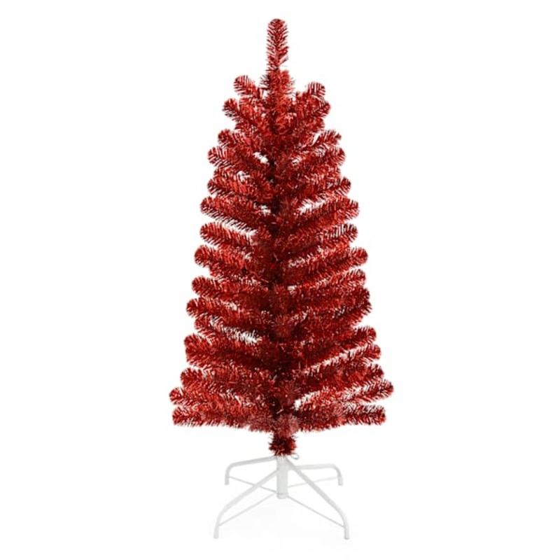 (A11) Pre-Lit Red Tinsel Christmas Tree, 4′