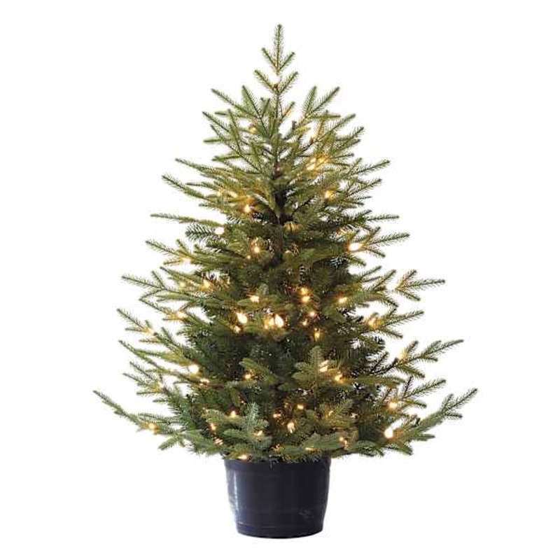 (A12) Pre-Lit LED Potted Bradford Spruce Christmas Tree, 4′