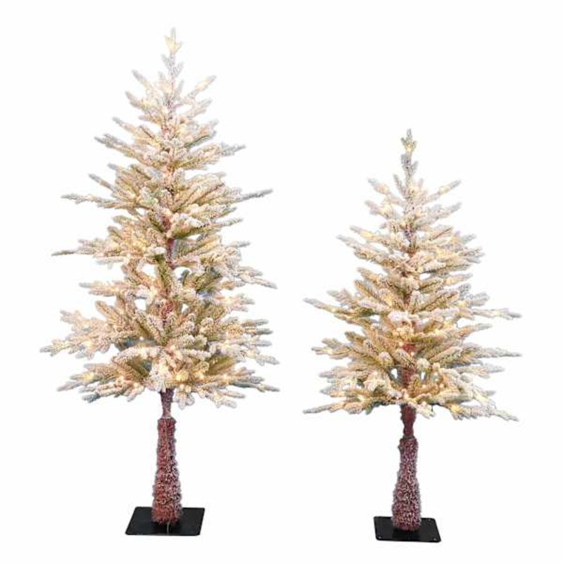 (A2) Set of 2 Pre-Lit Snowy Spruce Christmas Trees