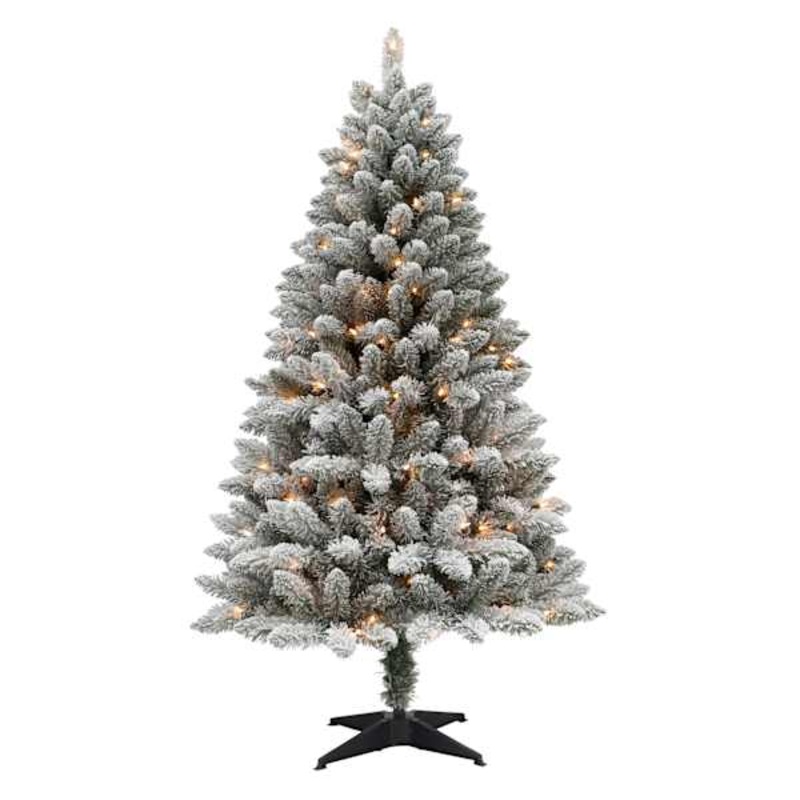 (A23) Pre-Lit LED Flocked Canadian Fir Christmas Tree, 5′