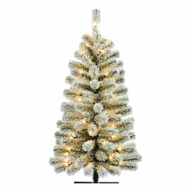 (A27) Pre-Lit Flocked Slim Summit Fir Christmas Tree, 4′