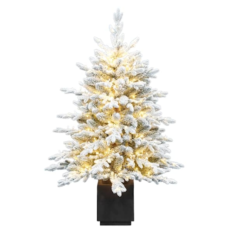 (A29) Pre-Lit Flocked Bradley Spruce Porch Christmas Tree, 4′