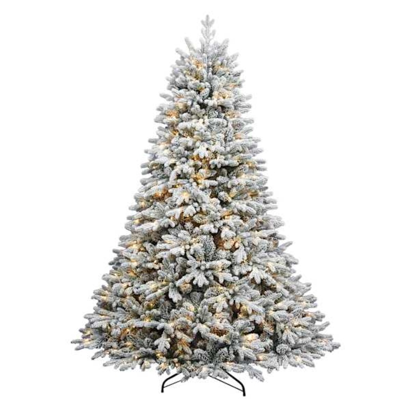 (B13) Pre-Lit Flocked Rockefeller Spruce Christmas Tree, 7.5′