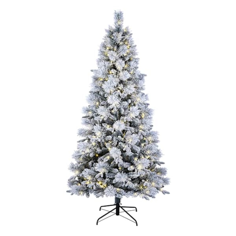 (B19) Pre-Lit Flocked Pine Christmas Tree, 7.5′