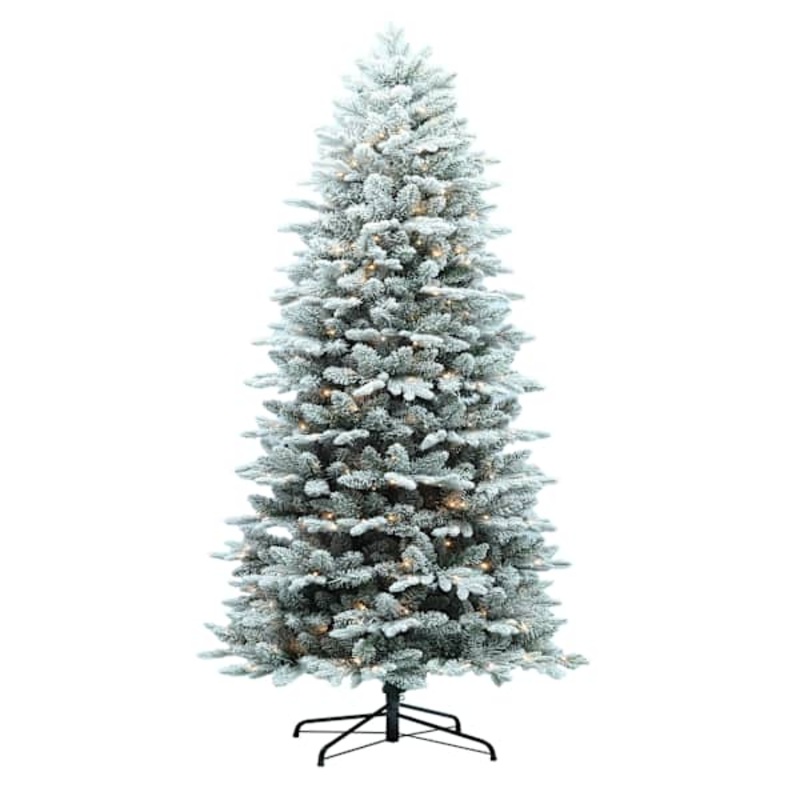 (B21) Pre-Lit Flocked Seattle Spruce Christmas Tree, 7.5′