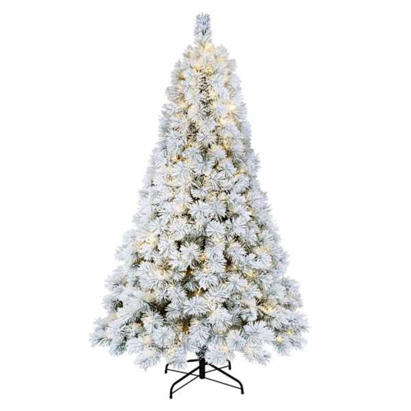 (B26) Pre-Lit LED Flocked Static Pine Christmas Tree, 7.5′