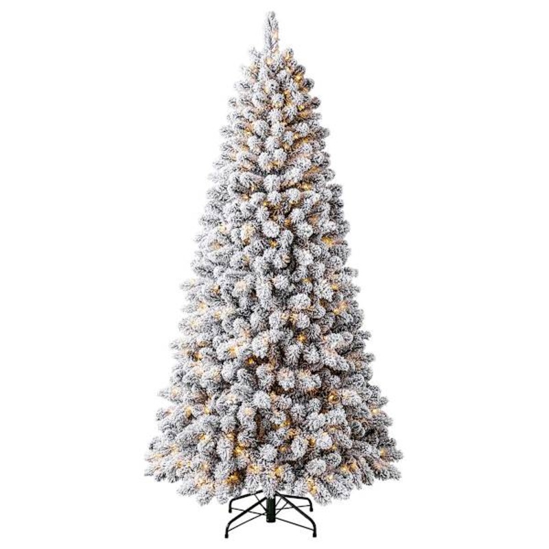 (B35) Pre-Lit LED Flocked Wilson Pine Christmas Tree, 7.5′