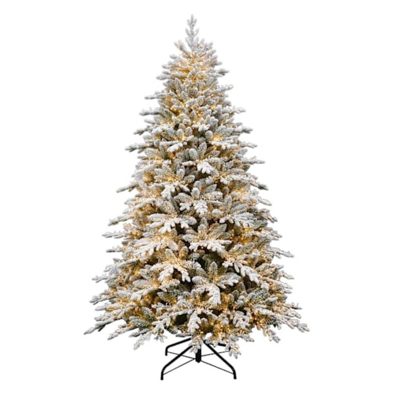 (B37) Pre-Lit Flocked Bradley Spruce Christmas Tree, 7.5′