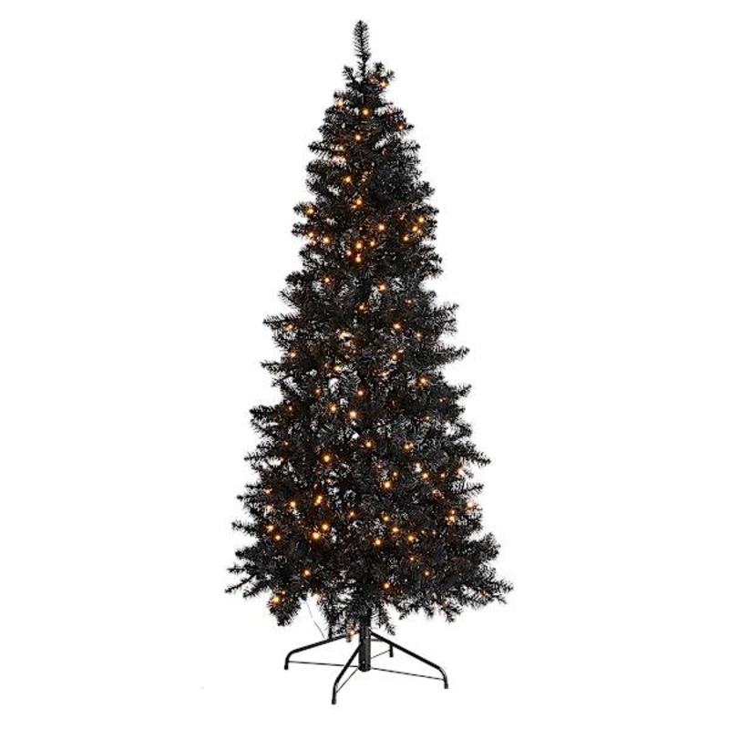 (B8) Pre-Lit LED Black Fir Tree, 7′